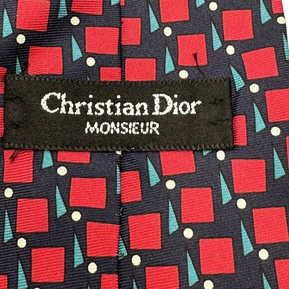 Christian Dior Monsieur Navy & Red Geometric 100% Silk Tie - Picture 4 of 6